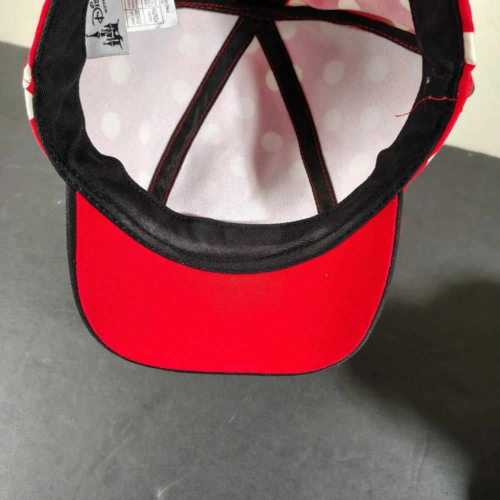 Disney Minnie Mouse Hat Girls Red Polka Dot Ears Bow Disneyland Snapback
